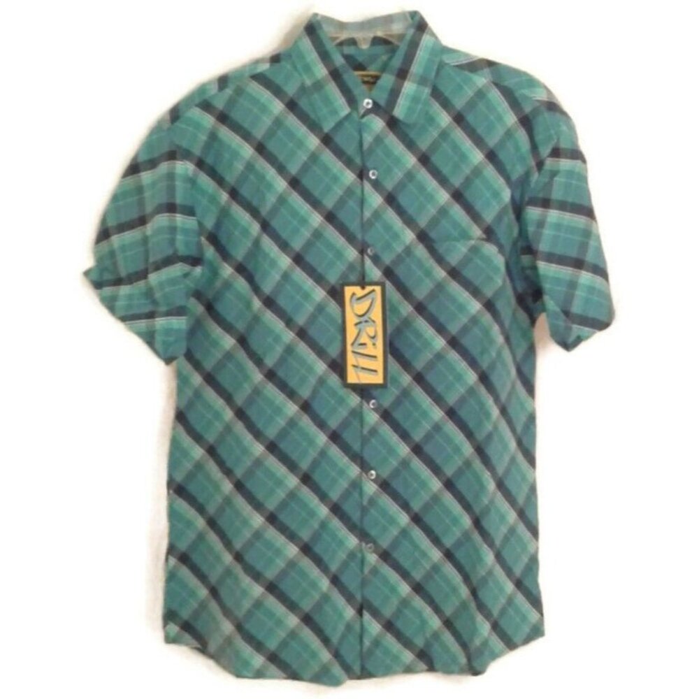 Drill XL 18 20 Boys Blue Plaid short sleeve shirt Button Front Pocket NEW